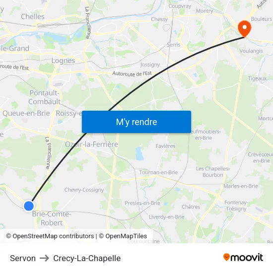 Servon to Crecy-La-Chapelle map