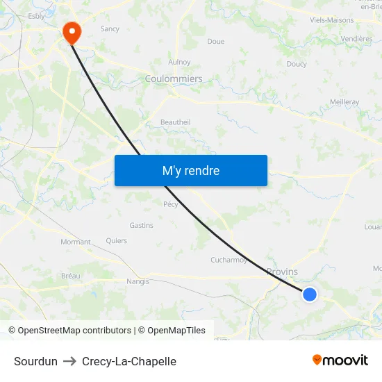 Sourdun to Crecy-La-Chapelle map