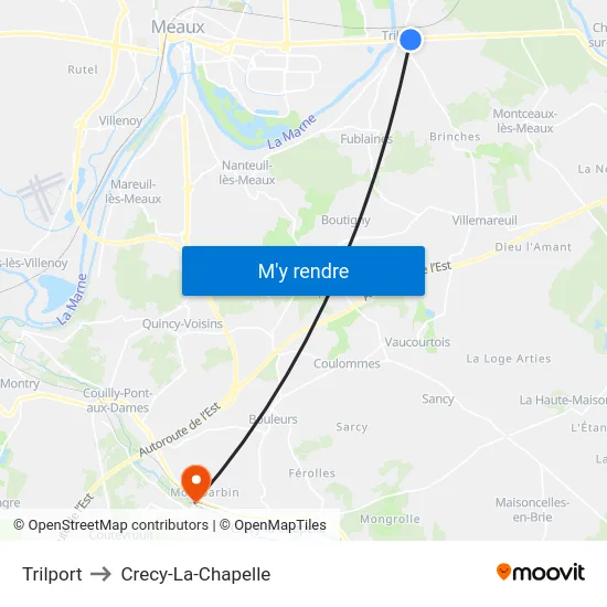 Trilport to Crecy-La-Chapelle map