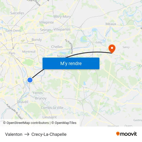 Valenton to Crecy-La-Chapelle map