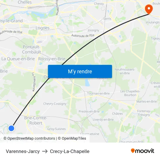 Varennes-Jarcy to Crecy-La-Chapelle map