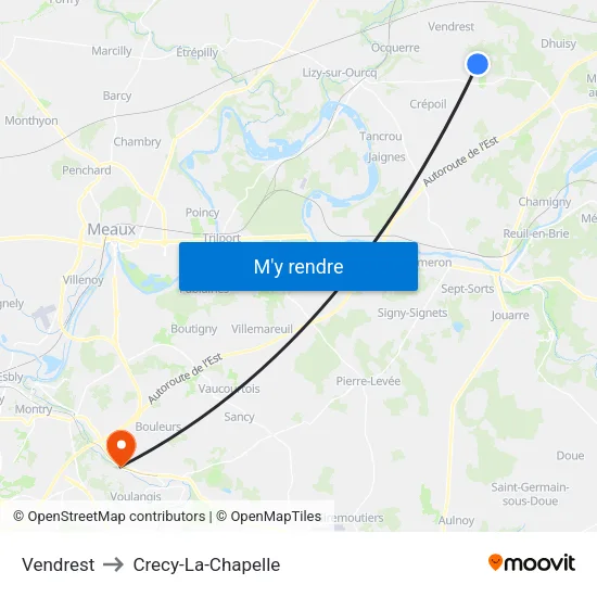 Vendrest to Crecy-La-Chapelle map
