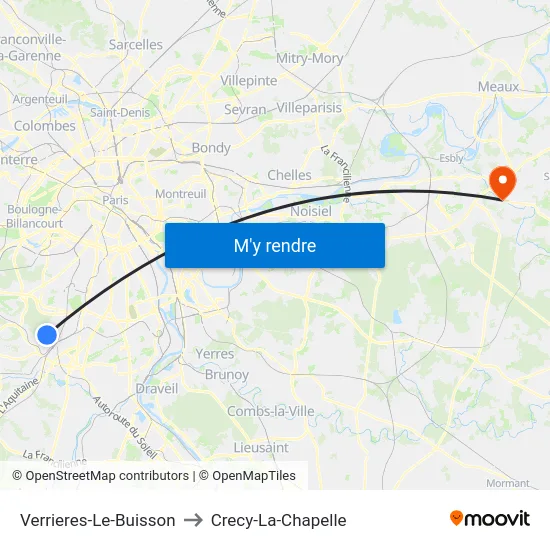 Verrieres-Le-Buisson to Crecy-La-Chapelle map