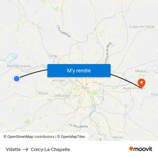Villette to Crecy-La-Chapelle map