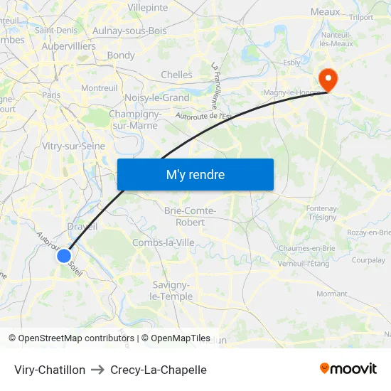 Viry-Chatillon to Crecy-La-Chapelle map