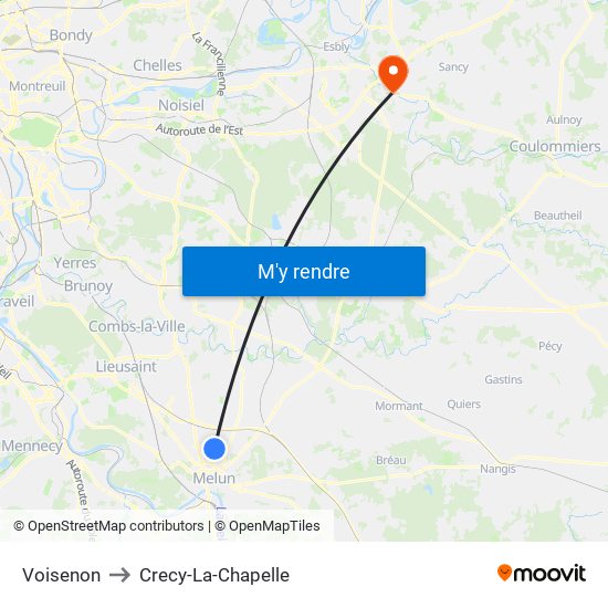 Voisenon to Crecy-La-Chapelle map