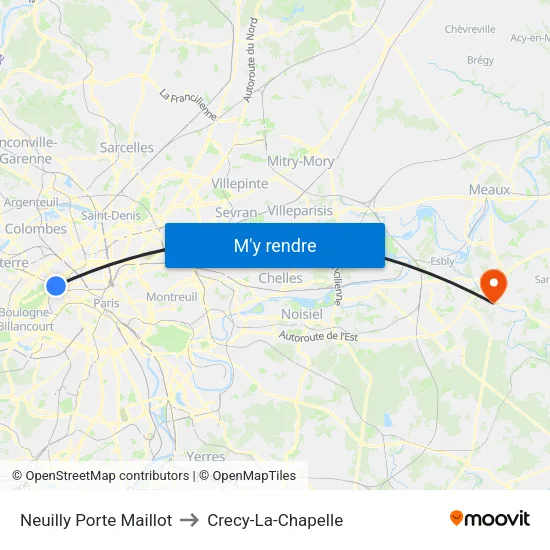 Neuilly - Porte Maillot to Crecy-La-Chapelle map