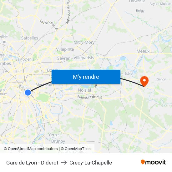 Gare de Lyon - Diderot to Crecy-La-Chapelle map