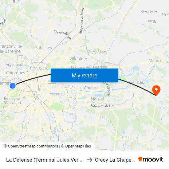 La Défense (Terminal Jules Verne) to Crecy-La-Chapelle map