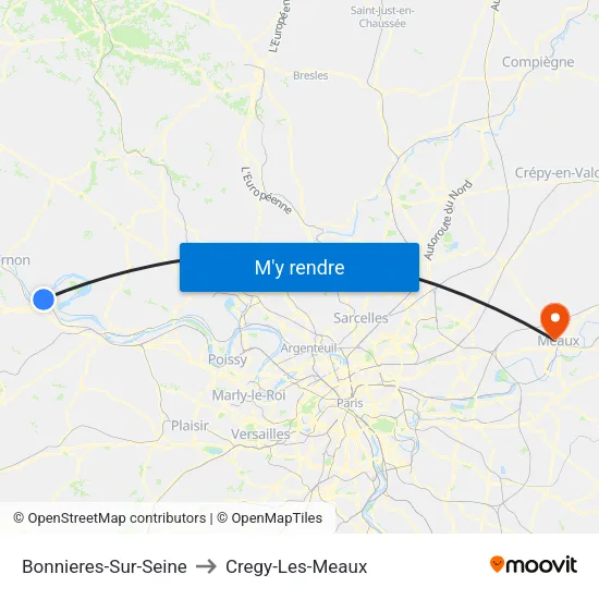 Bonnieres-Sur-Seine to Cregy-Les-Meaux map