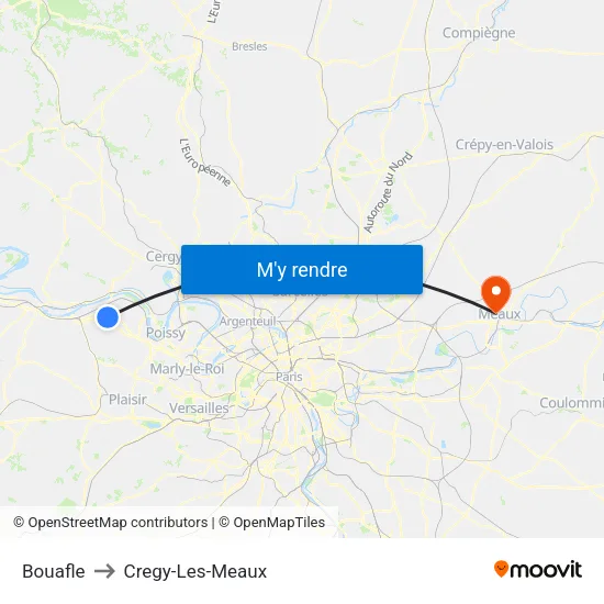 Bouafle to Cregy-Les-Meaux map
