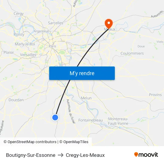 Boutigny-Sur-Essonne to Cregy-Les-Meaux map
