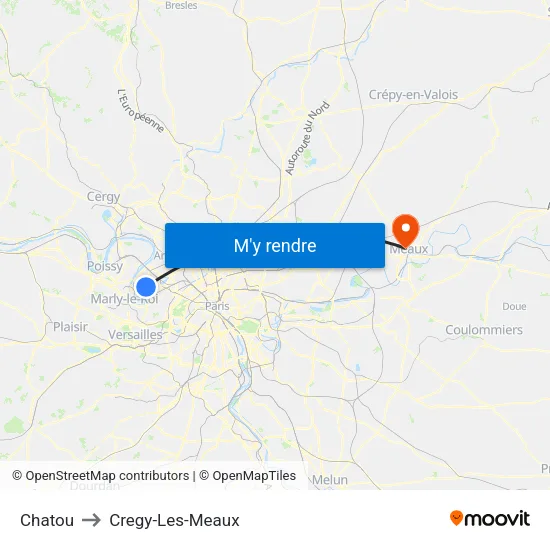 Chatou to Cregy-Les-Meaux map