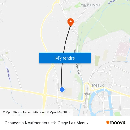 Chauconin-Neufmontiers to Cregy-Les-Meaux map