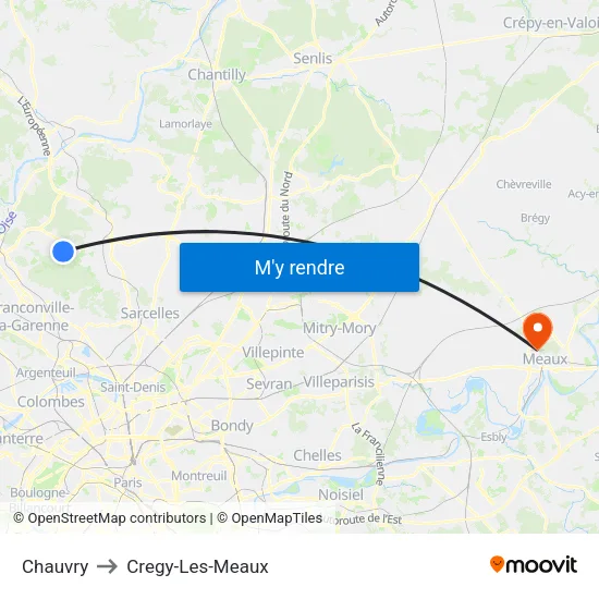 Chauvry to Cregy-Les-Meaux map