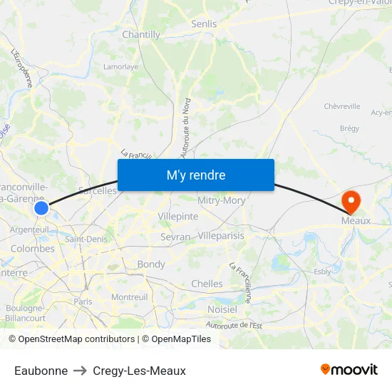Eaubonne to Cregy-Les-Meaux map