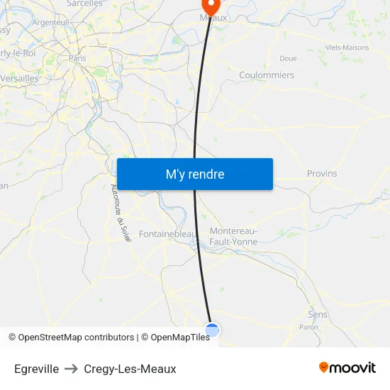 Egreville to Cregy-Les-Meaux map