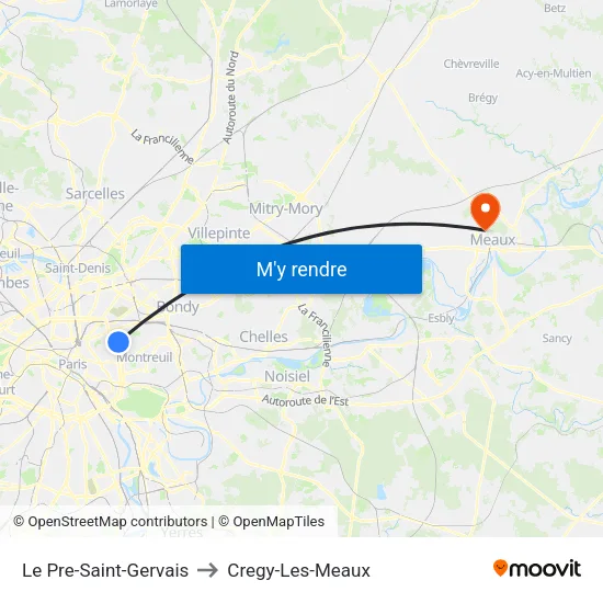Le Pre-Saint-Gervais to Cregy-Les-Meaux map