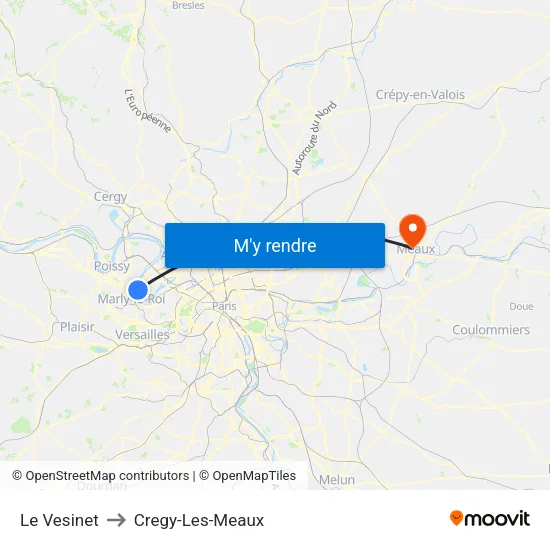 Le Vesinet to Cregy-Les-Meaux map