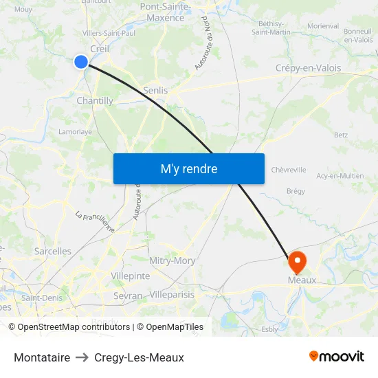 Montataire to Cregy-Les-Meaux map