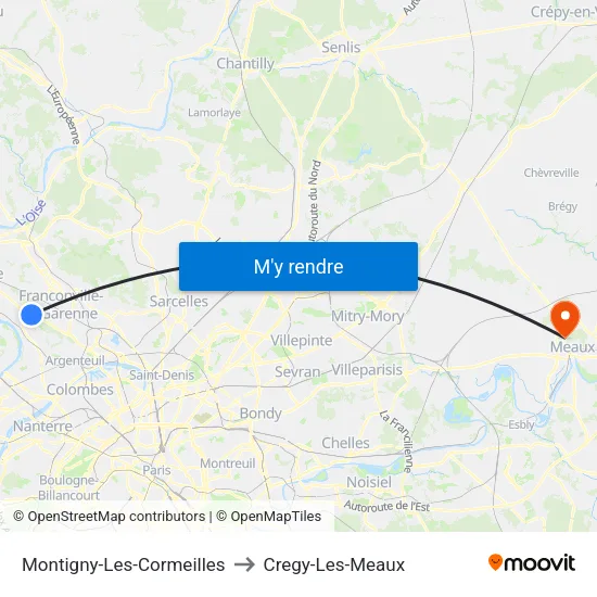 Montigny-Les-Cormeilles to Cregy-Les-Meaux map