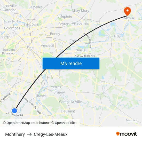 Montlhery to Cregy-Les-Meaux map