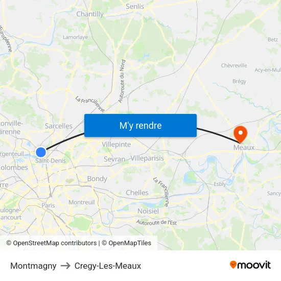 Montmagny to Cregy-Les-Meaux map