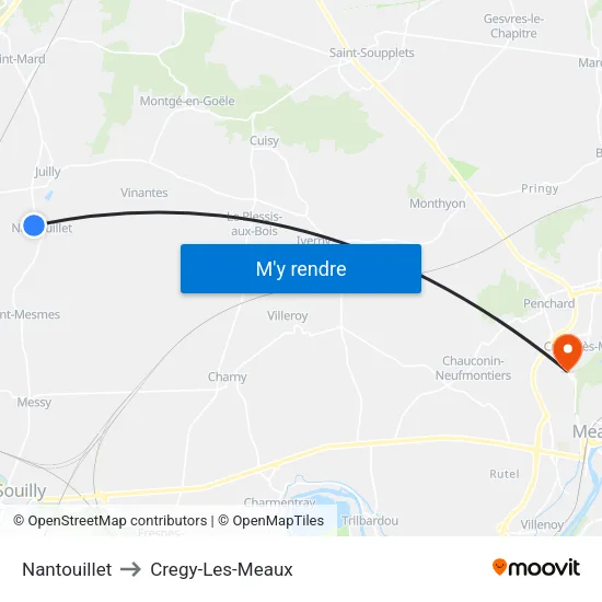Nantouillet to Cregy-Les-Meaux map