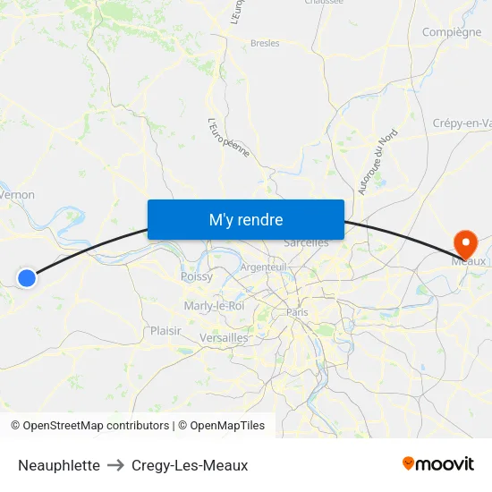 Neauphlette to Cregy-Les-Meaux map