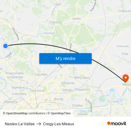 Nesles-La-Vallee to Cregy-Les-Meaux map