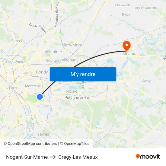 Nogent-Sur-Marne to Cregy-Les-Meaux map