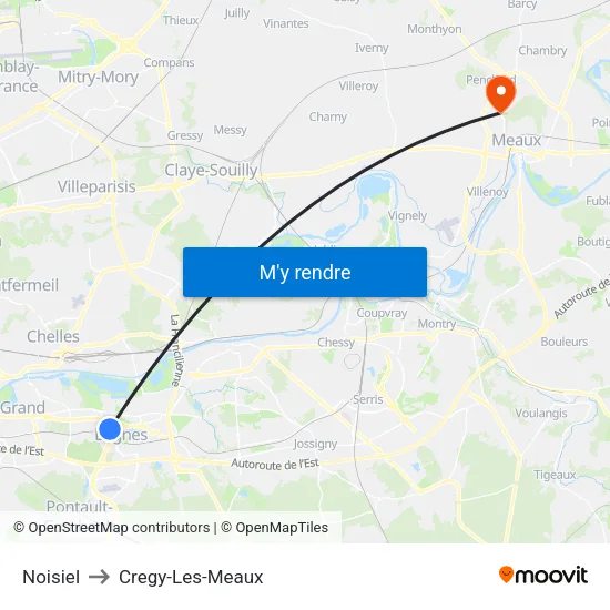 Noisiel to Cregy-Les-Meaux map