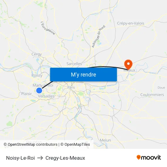Noisy-Le-Roi to Cregy-Les-Meaux map