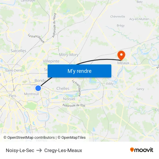 Noisy-Le-Sec to Cregy-Les-Meaux map