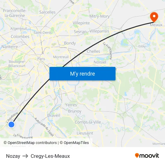 Nozay to Cregy-Les-Meaux map