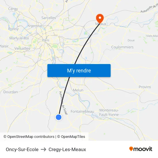 Oncy-Sur-Ecole to Cregy-Les-Meaux map