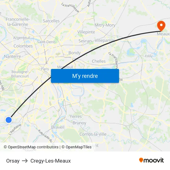 Orsay to Cregy-Les-Meaux map