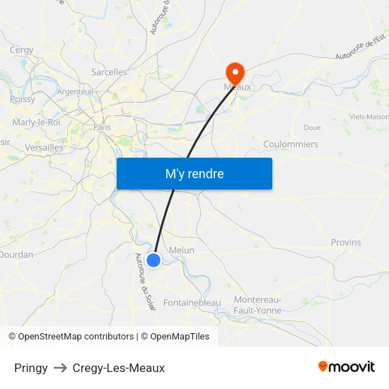 Pringy to Cregy-Les-Meaux map