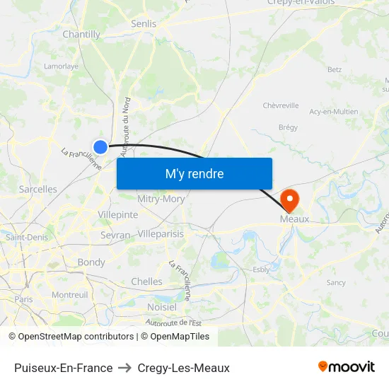 Puiseux-En-France to Cregy-Les-Meaux map