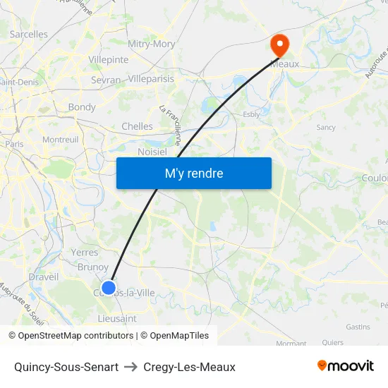 Quincy-Sous-Senart to Cregy-Les-Meaux map