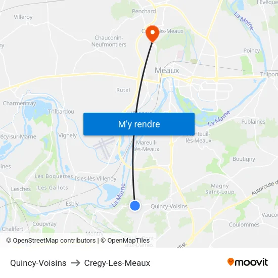 Quincy-Voisins to Cregy-Les-Meaux map