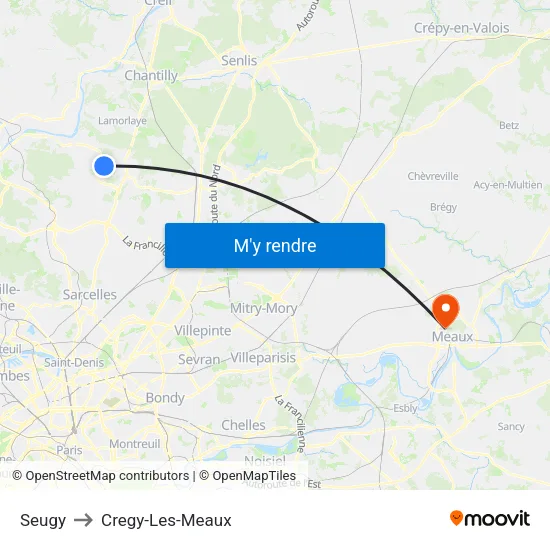 Seugy to Cregy-Les-Meaux map