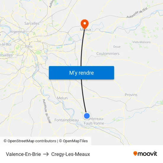 Valence-En-Brie to Cregy-Les-Meaux map