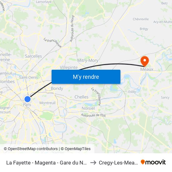 La Fayette - Magenta - Gare du Nord to Cregy-Les-Meaux map
