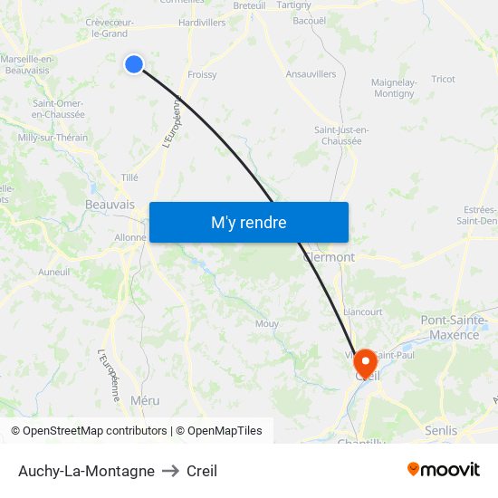 Auchy-La-Montagne to Creil map