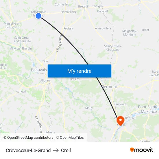 Crèvecœur-Le-Grand to Creil map