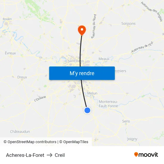 Acheres-La-Foret to Creil map