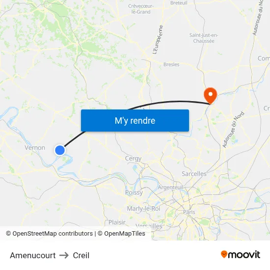 Amenucourt to Creil map
