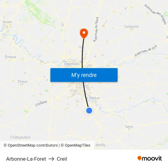Arbonne-La-Foret to Creil map