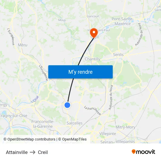 Attainville to Creil map